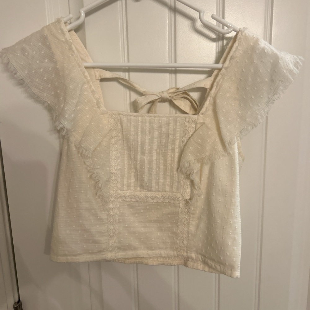 True Craft Cream Swiss Dot Ruffle Crop Camisole
